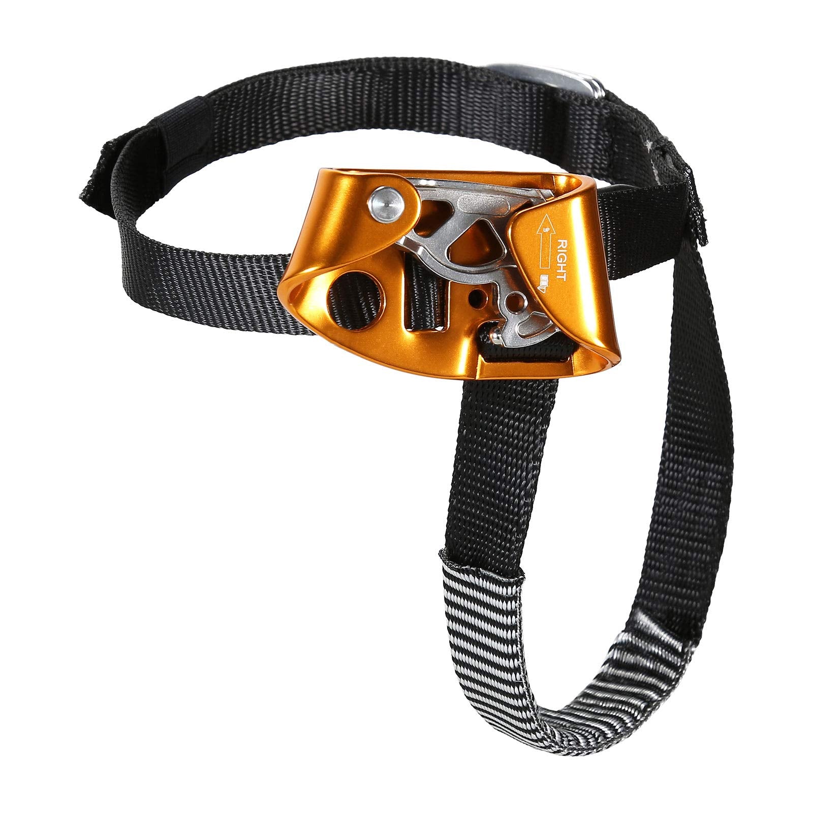 WILDKEN foot ascender front view showing bright orange body and clear attachment points for visibility