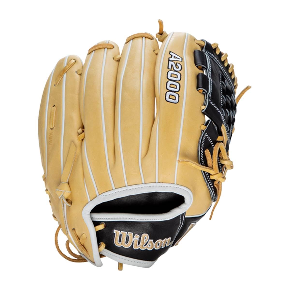 WILSON A2000 black and blonde colorway displayed for classic team style