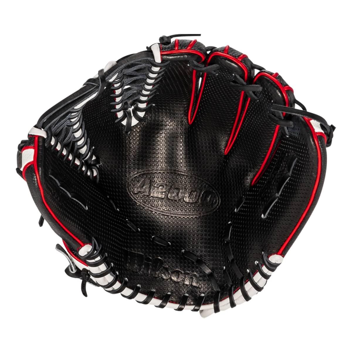 WILSON A2000 SCOT7SS next to baseball showing 12.75-inch size for outfield reach