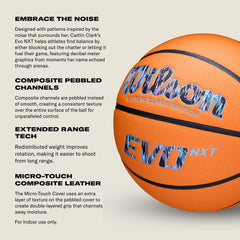 WILSON Embrace ball held in hand during dribble demonstrating soft core fingertip control