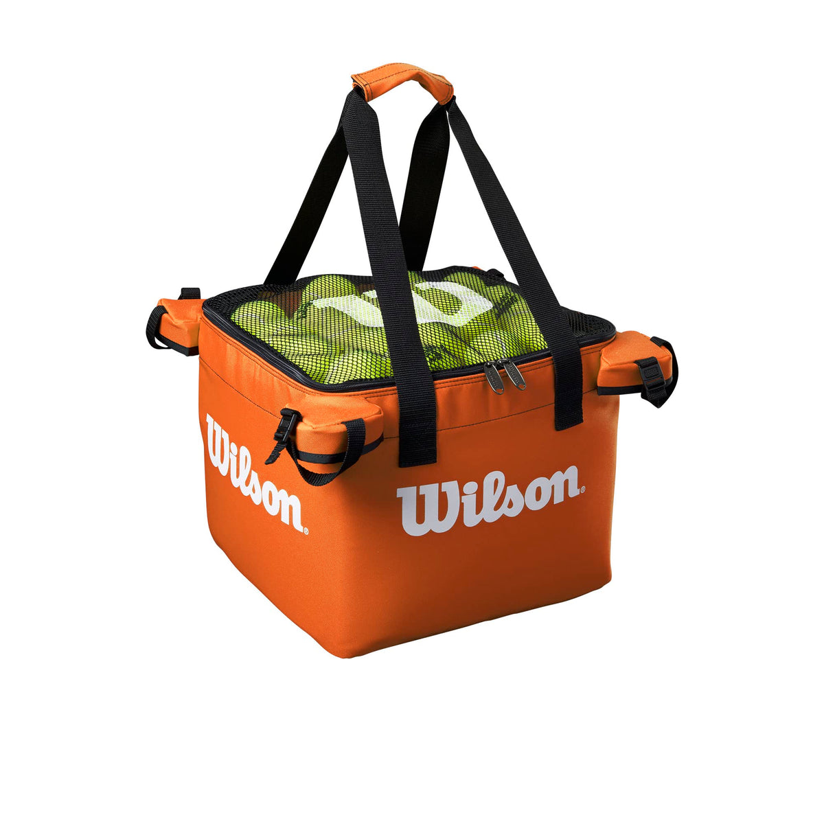 WILSON front view of orange teaching bag showing zippered top and capacity benefit