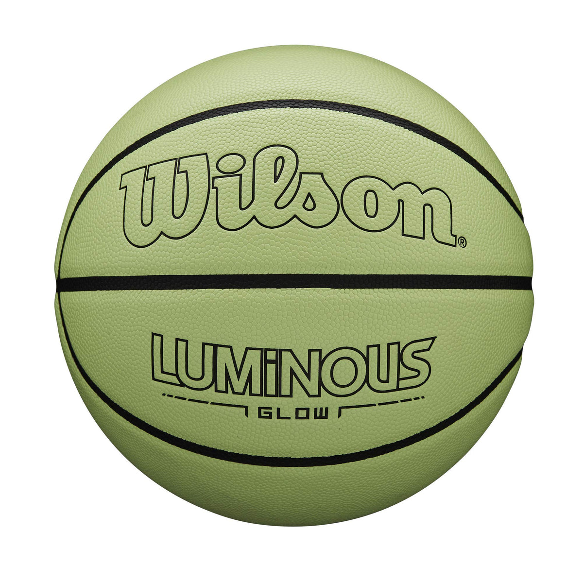 Wilson luminous glow front view showing bright green cover and clear brand logo for visibility