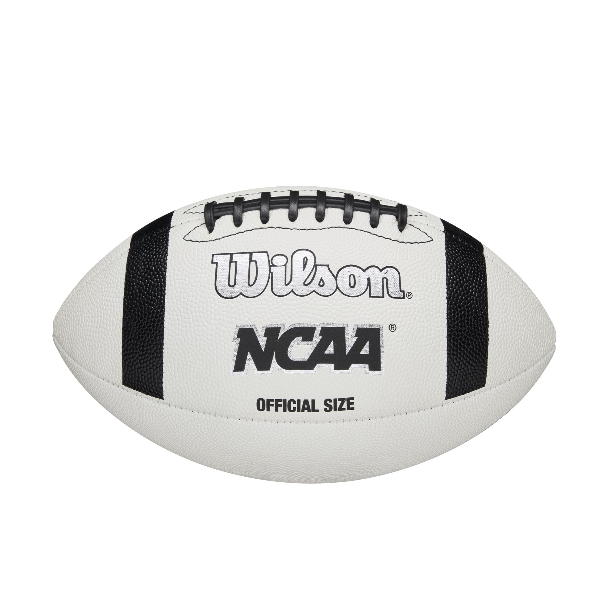 WILSON NCAA Classic Football front view showing official-size white shell and branding for clear visibility