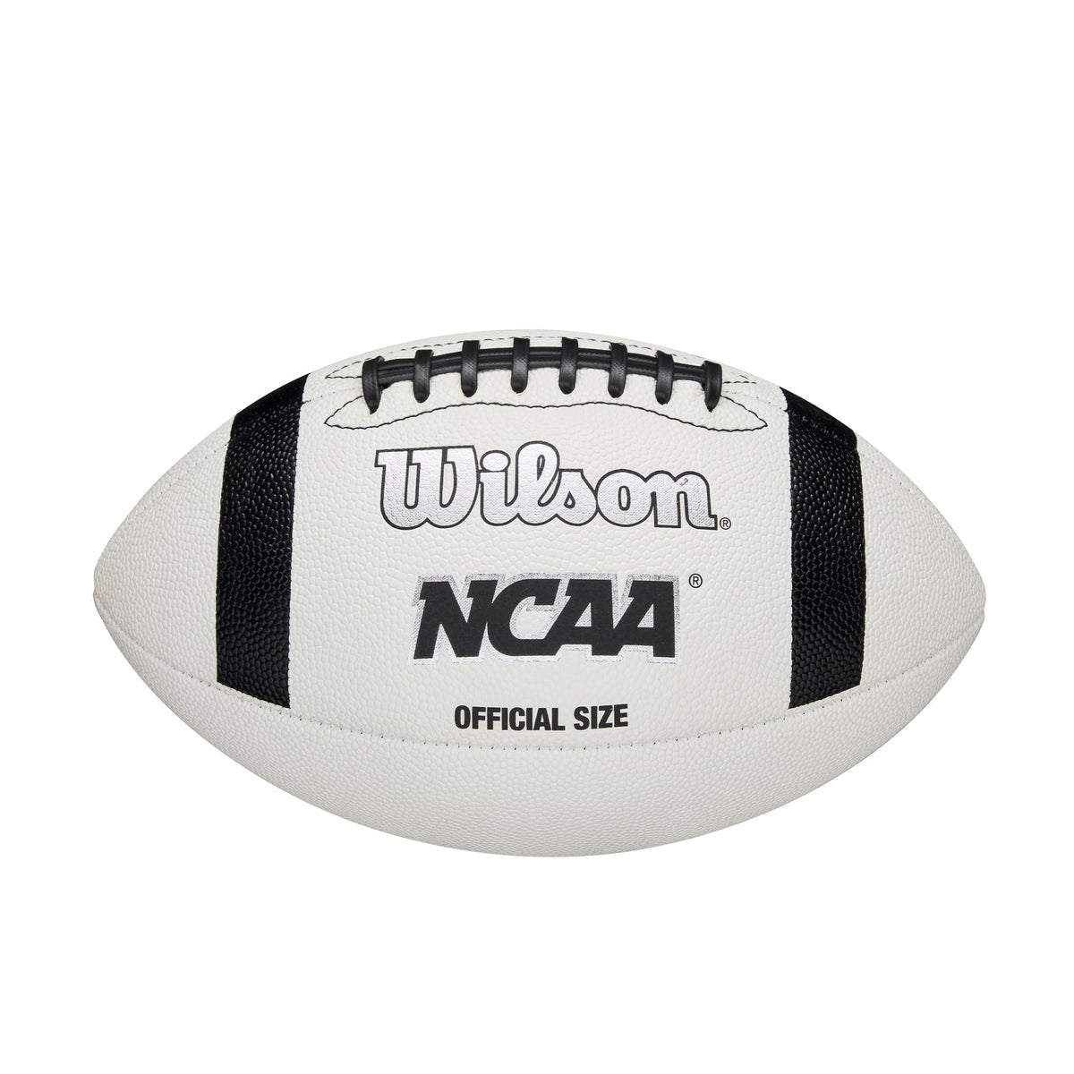 WILSON NCAA Classic Football front view showing official-size white shell and branding for clear visibility