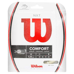 WILSON NXT 17 length and label view with spool scale showing gauge and easy stringing reference