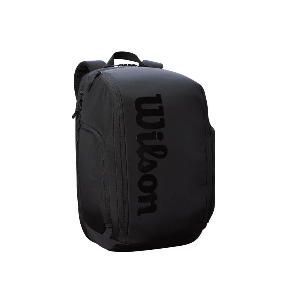 WILSON backpack front view showing sleek Pro Staff styling and organized carry