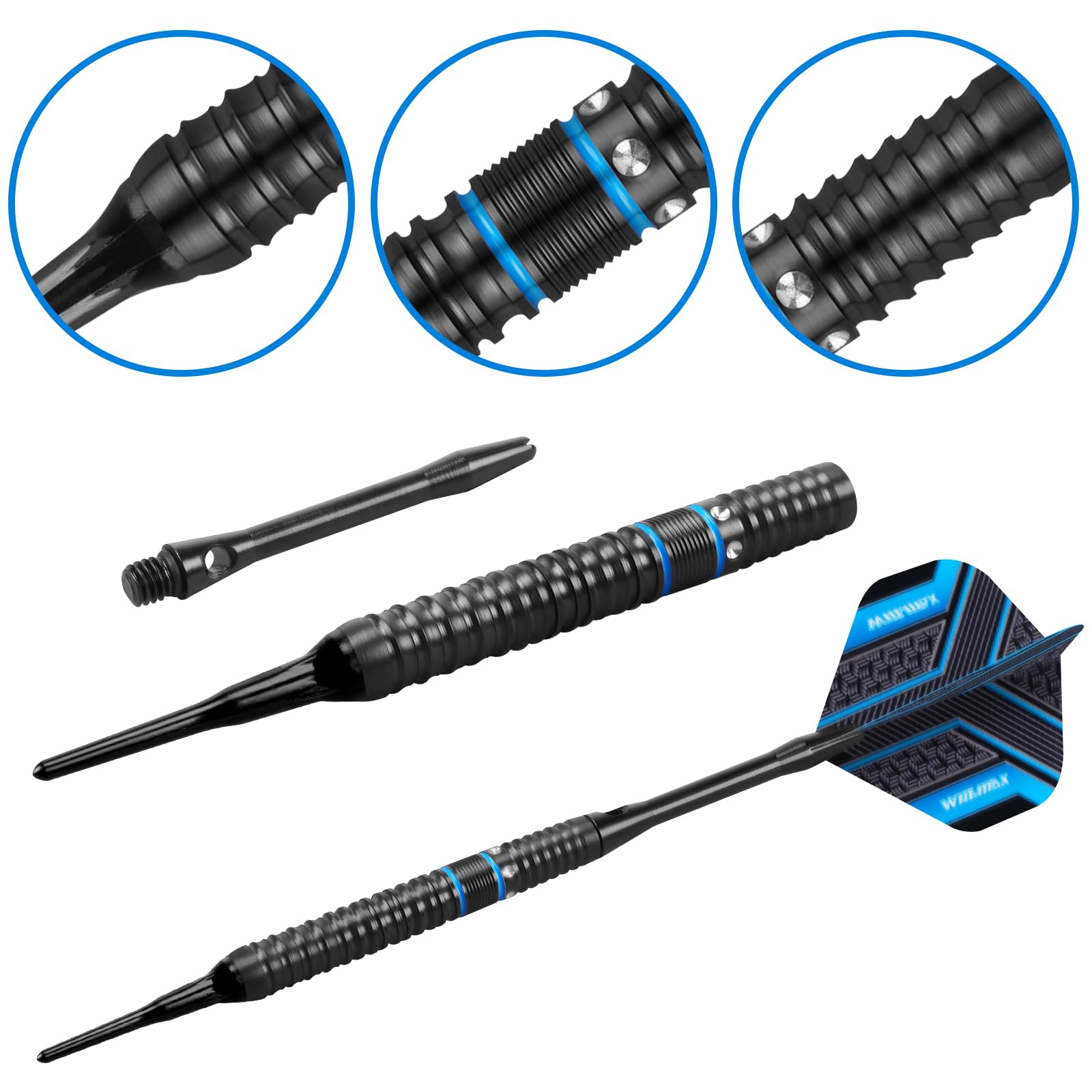 WIN.MAX soft tip dart lodged in electronic board illustrating precise flight and stable landings