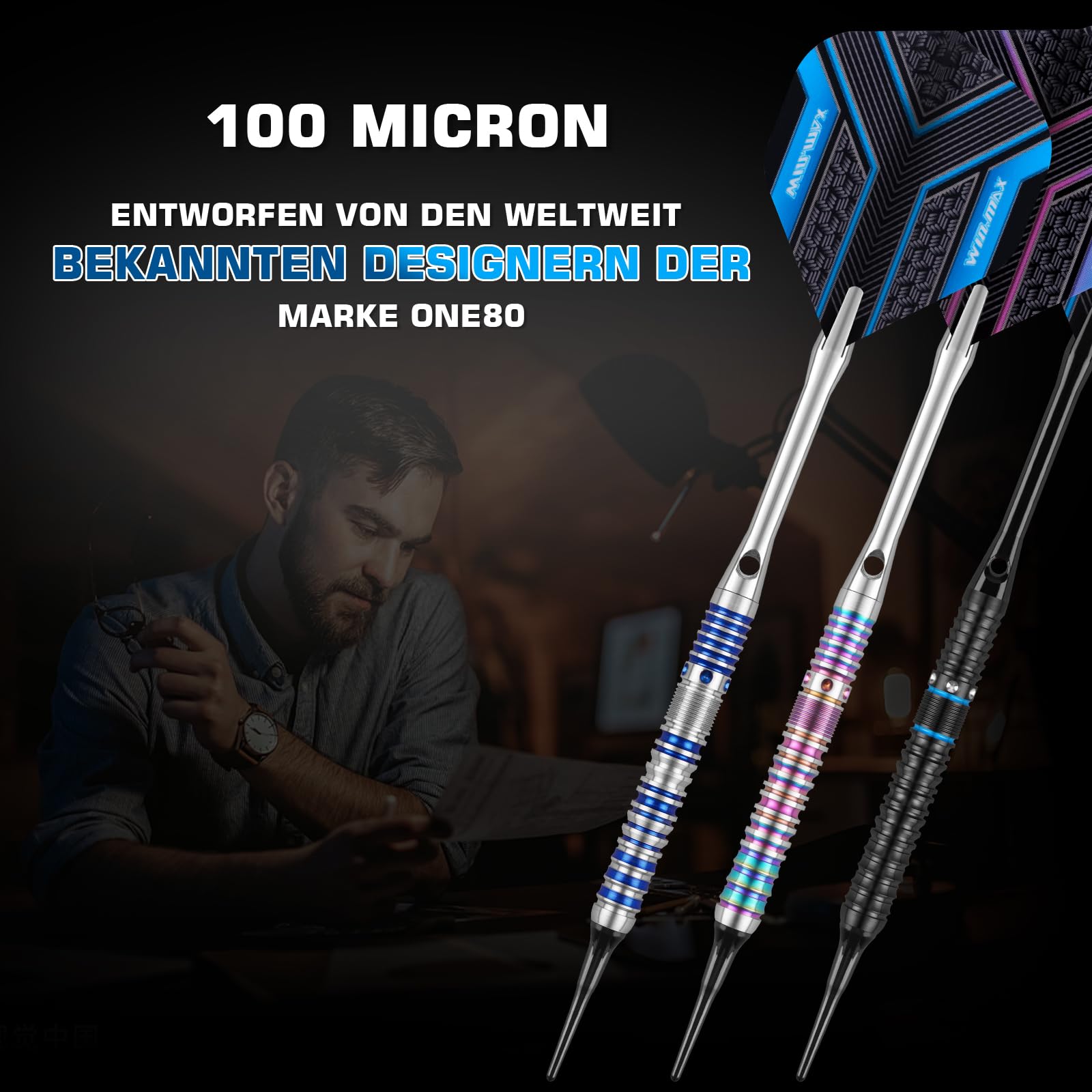 WIN.MAX lifestyle shot of darts and board in game room showing tournament-ready setup at home