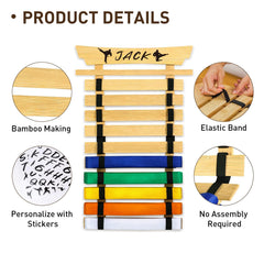 Winartton belt detail with colored karate belts highlighting tidy storage benefit