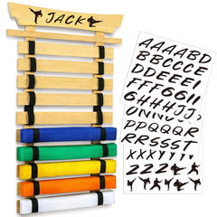 Winartton front view bamboo belt rack showing neat organized belts and display benefit