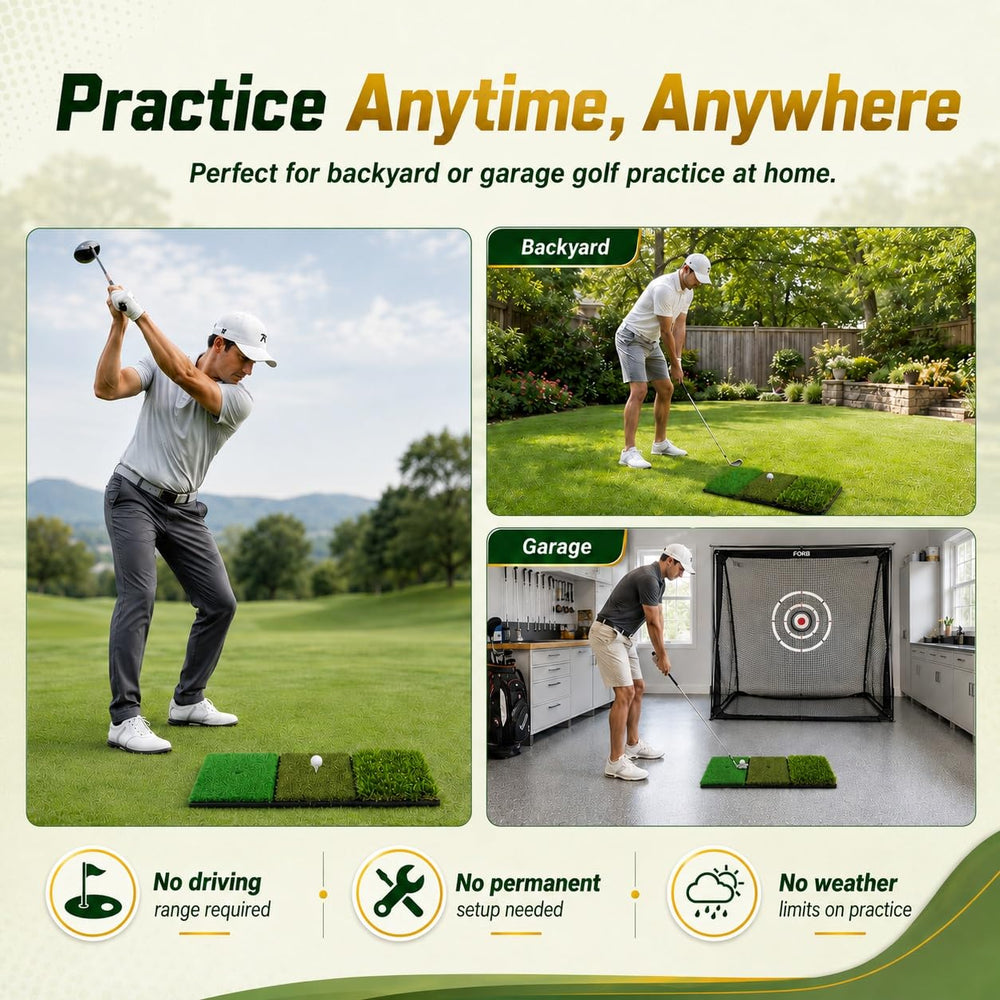 Wind Shear mat in use with driver illustrating stable hitting platform and impact absorption