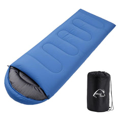 Wind Tour front view of blue sleeping bag packaging showing compact carry convenience