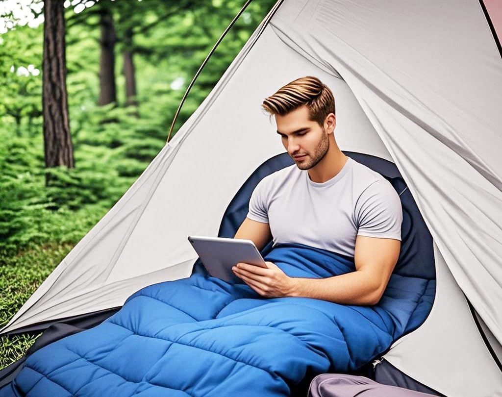 Wind Tour inside tent in sleep mode illustrating insulated hooded comfort