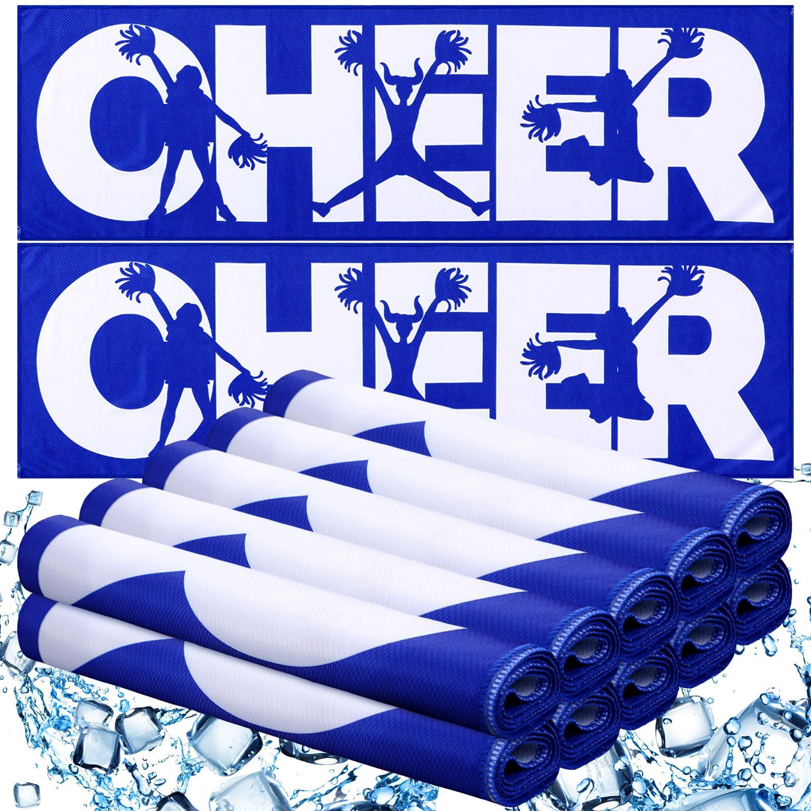 Windkream front view of twelve blue towels showing team-ready bulk packaging and convenience