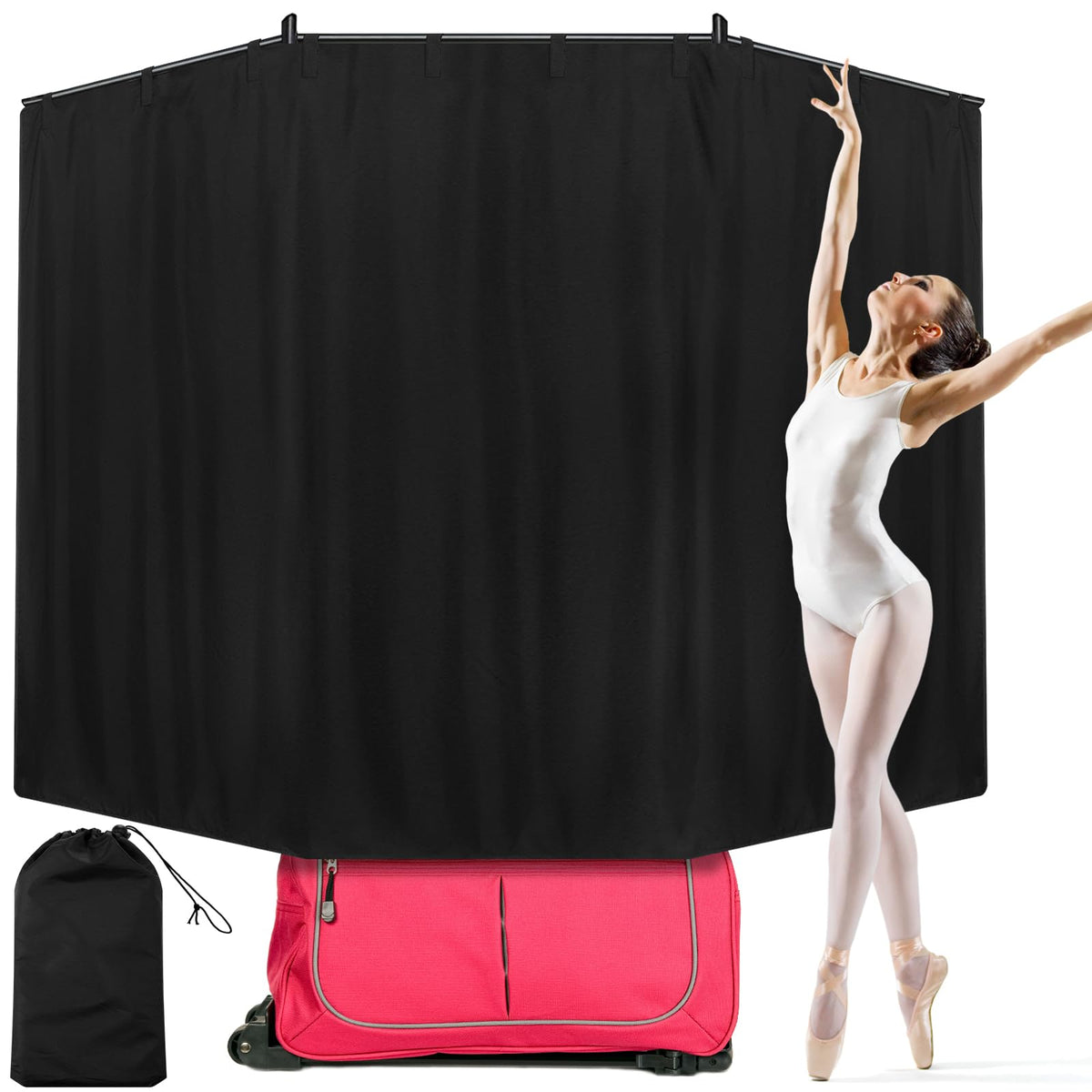 Windkream front view showing full black privacy curtain and coverage benefit