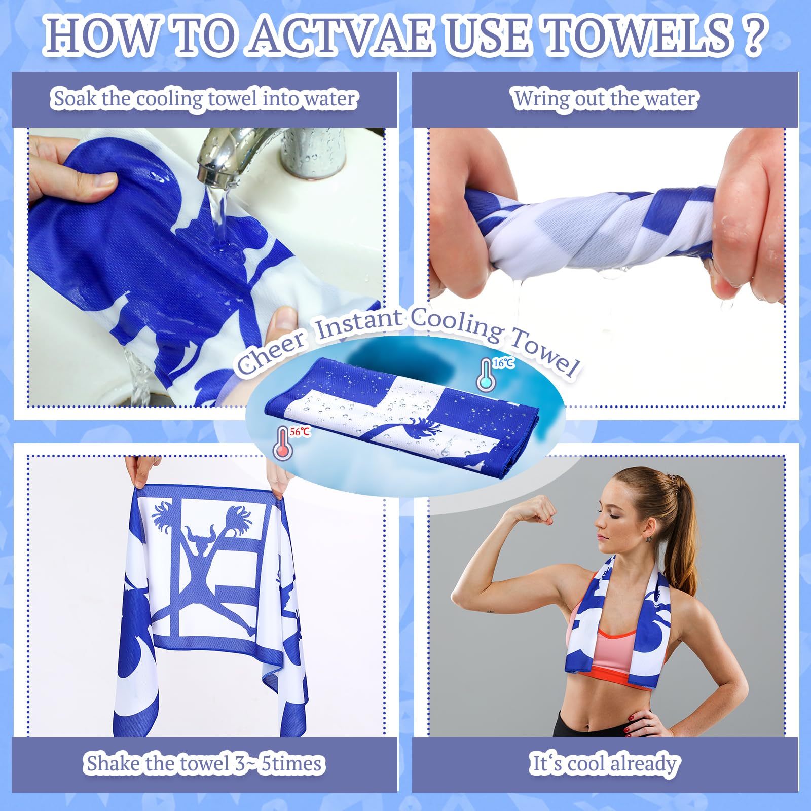 Windkream towel draped on cheerleader demonstrating cooling comfort during practice