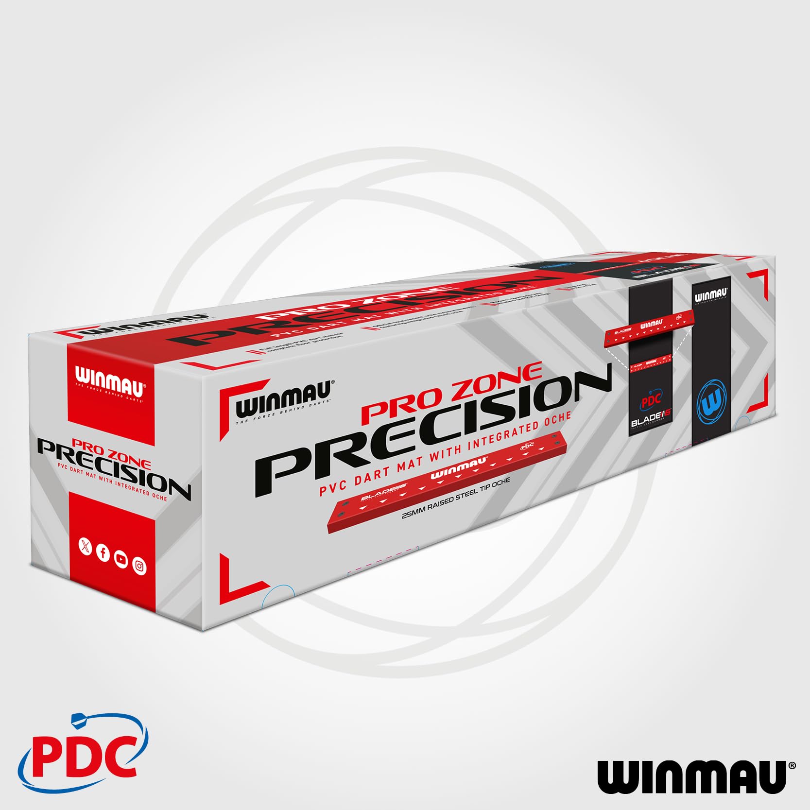 Winmau mat protecting hardwood floor from dart impact and reducing damage