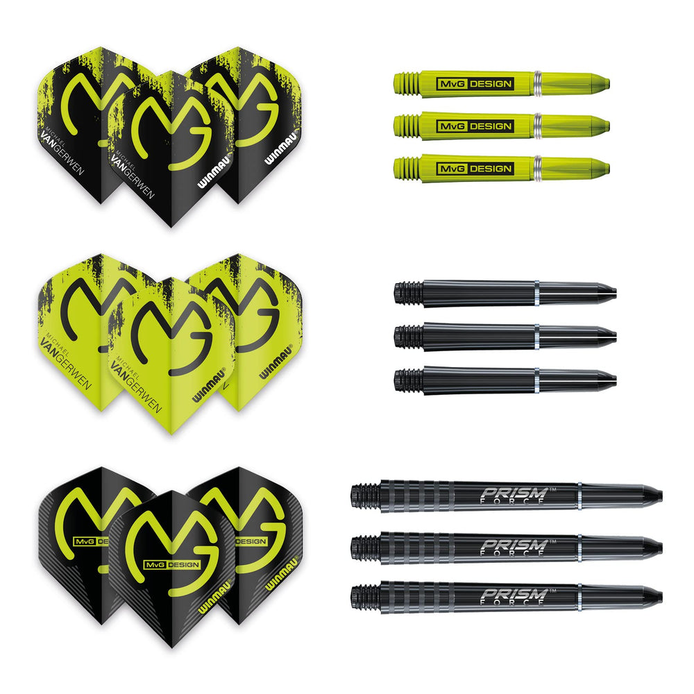 Winmau MvG Acclaim detailed flights and shafts showing durable components for consistency