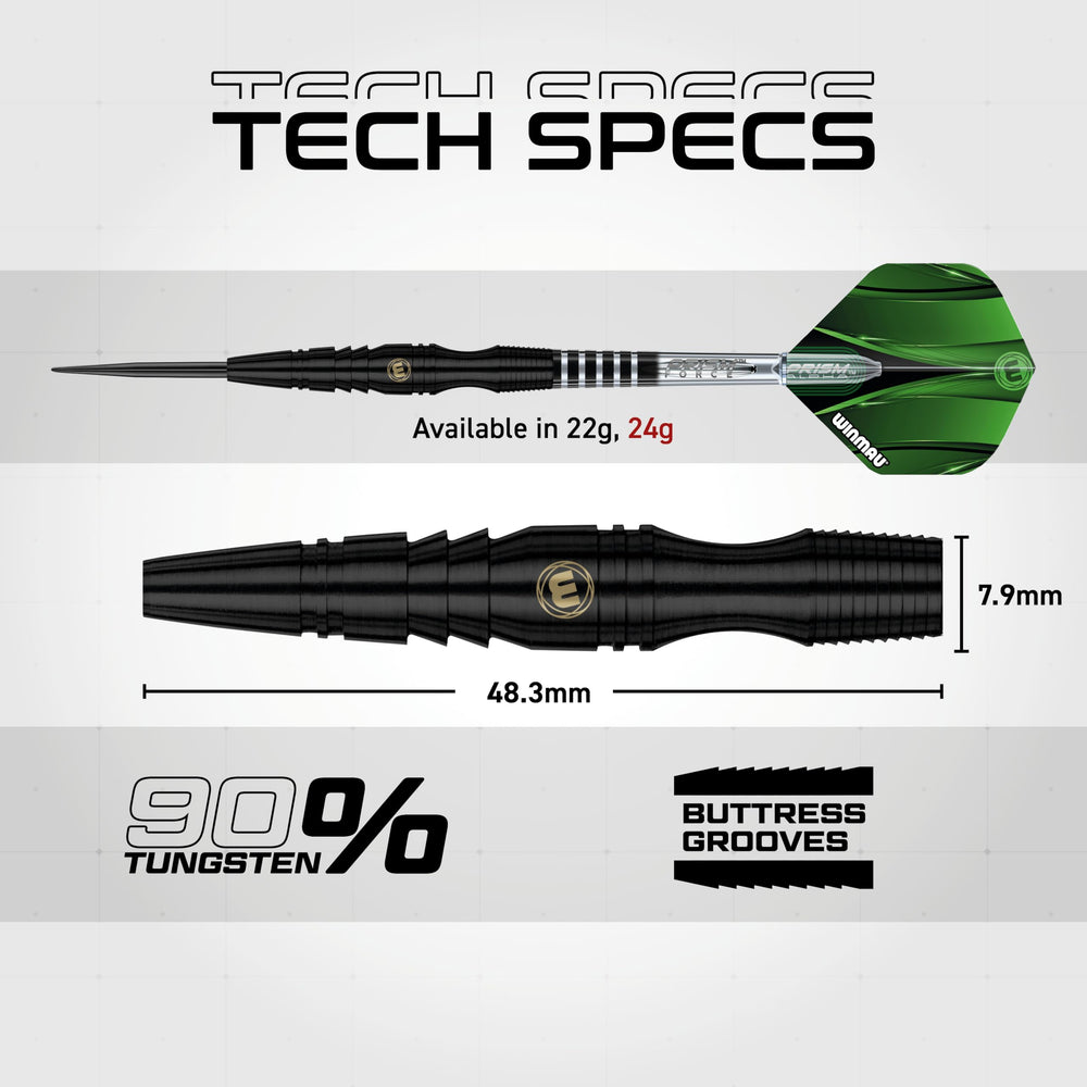 Winmau Sniper Black assembled dart with Prism Alpha flight and Prism Force stem offering stable flight