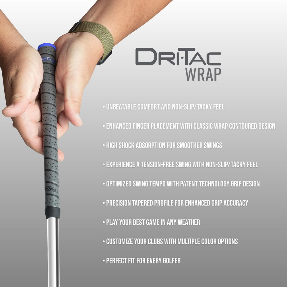 Winn Dri-Tac grips beside ruler showing +1/16 inch midsize advantage