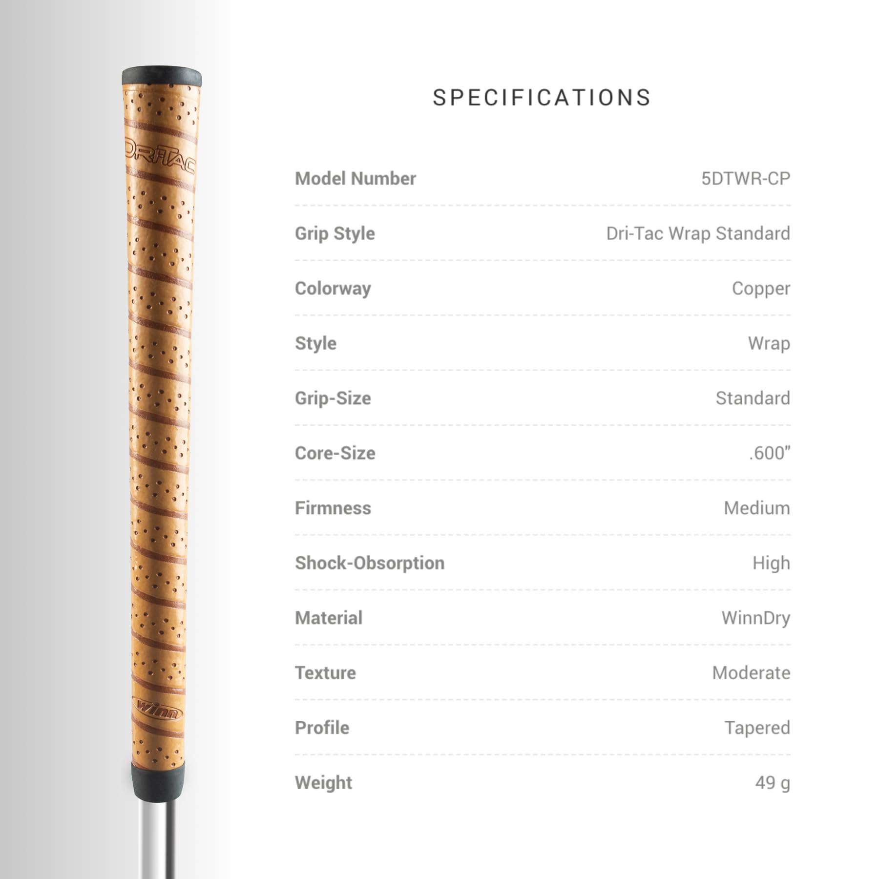 Winn DriTac in-hand swing view showing comfortable midsize grip control