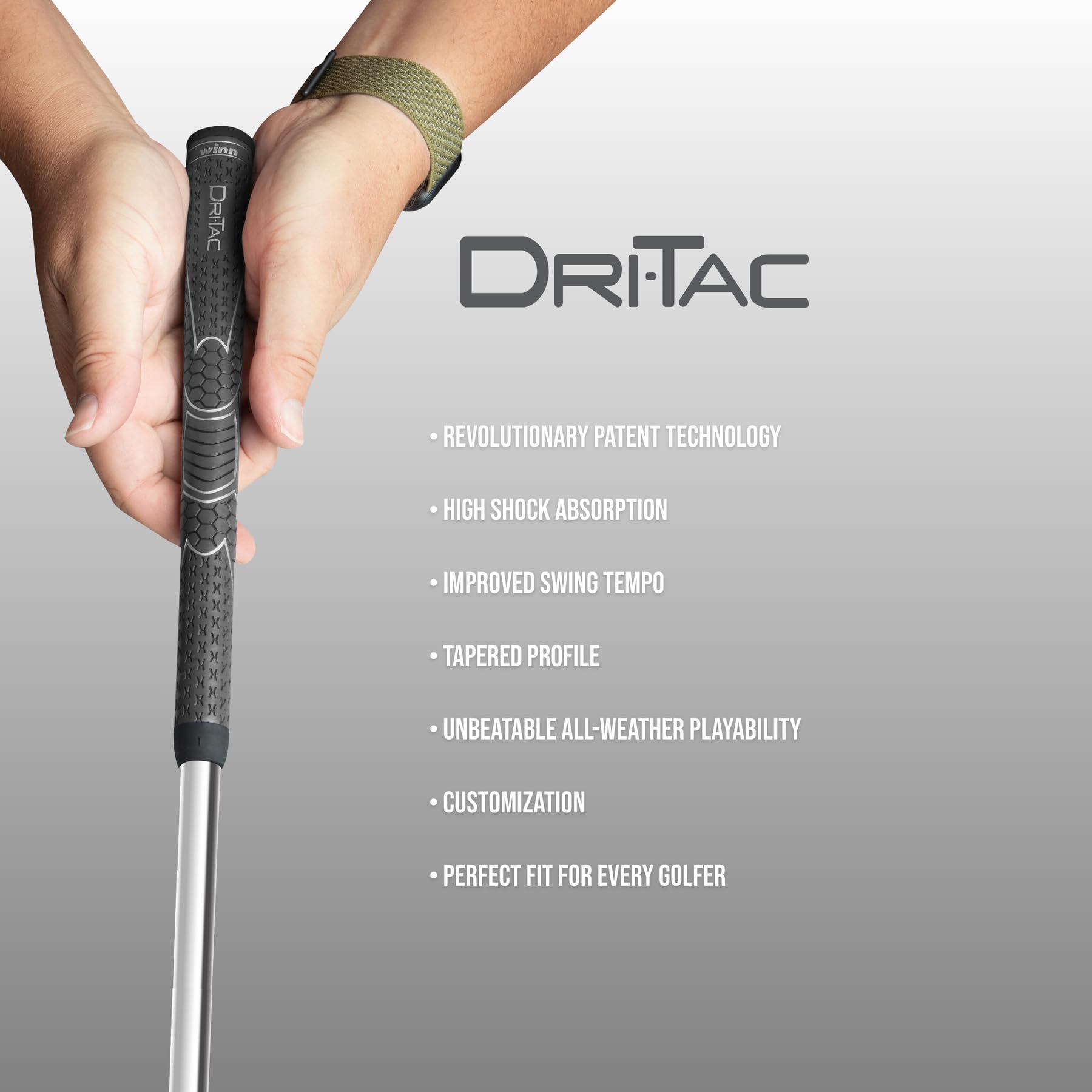 Winn DriTac label and weight stamp showing 50g specification for consistent balance