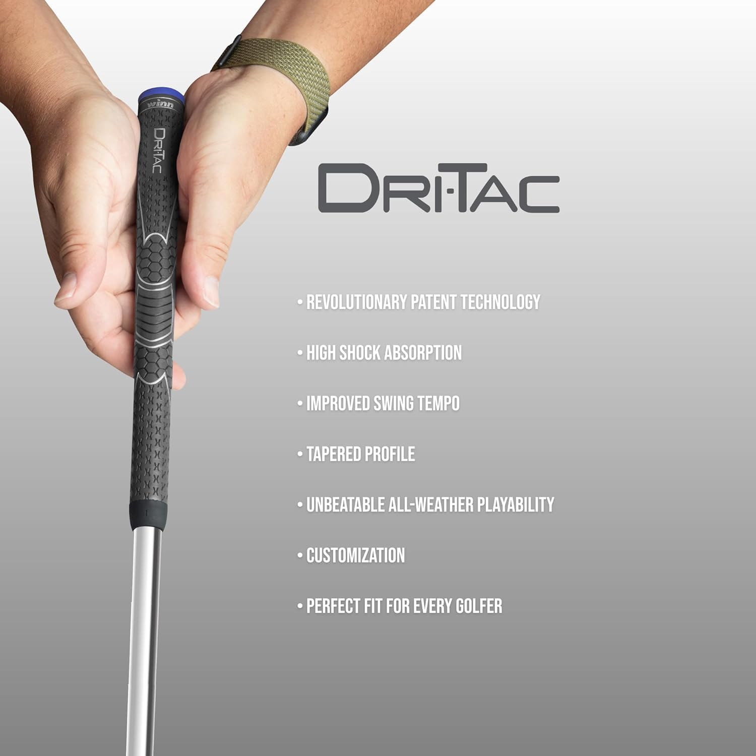 Winn grip backside label showing AVS technology and shock absorption features