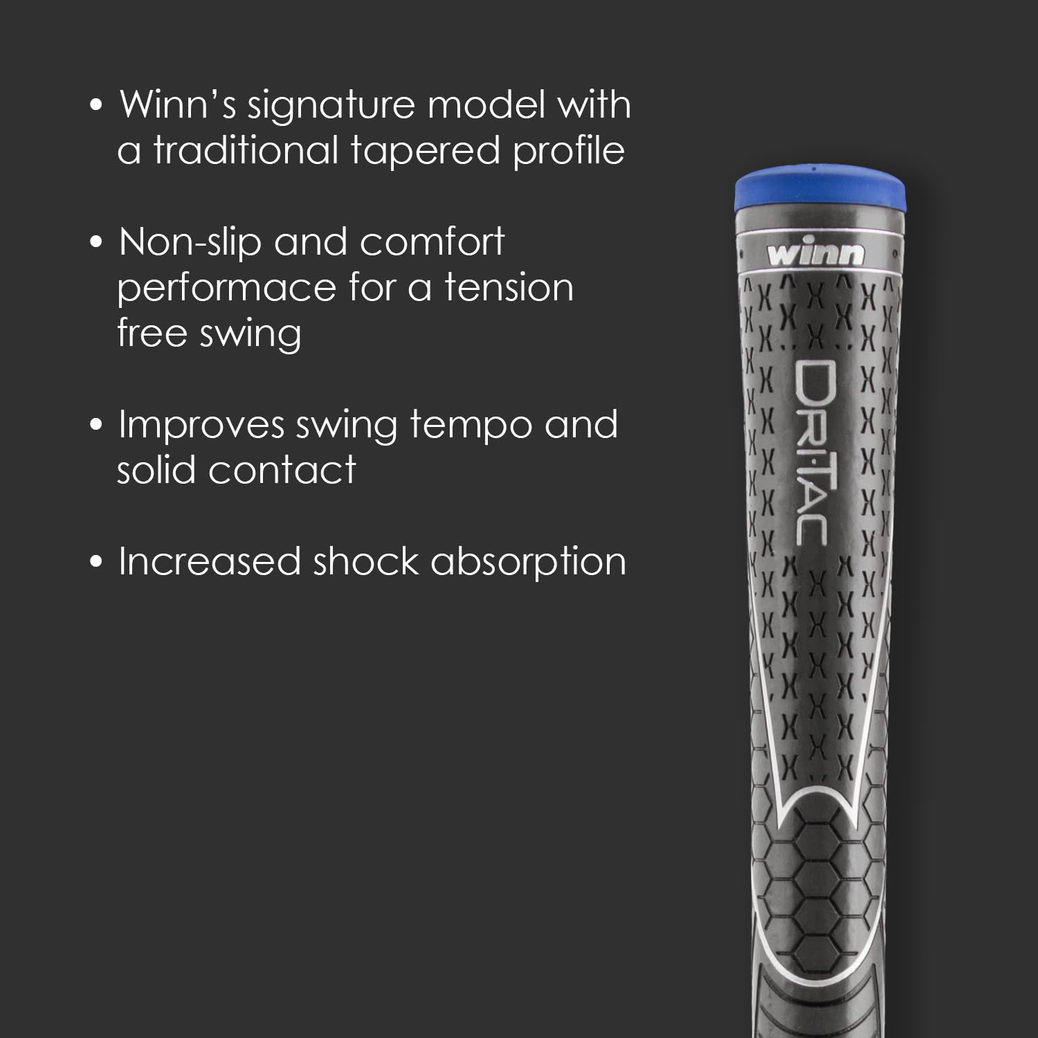 Winn hand holding grip illustrating cushioned comfort and reduced hand tension