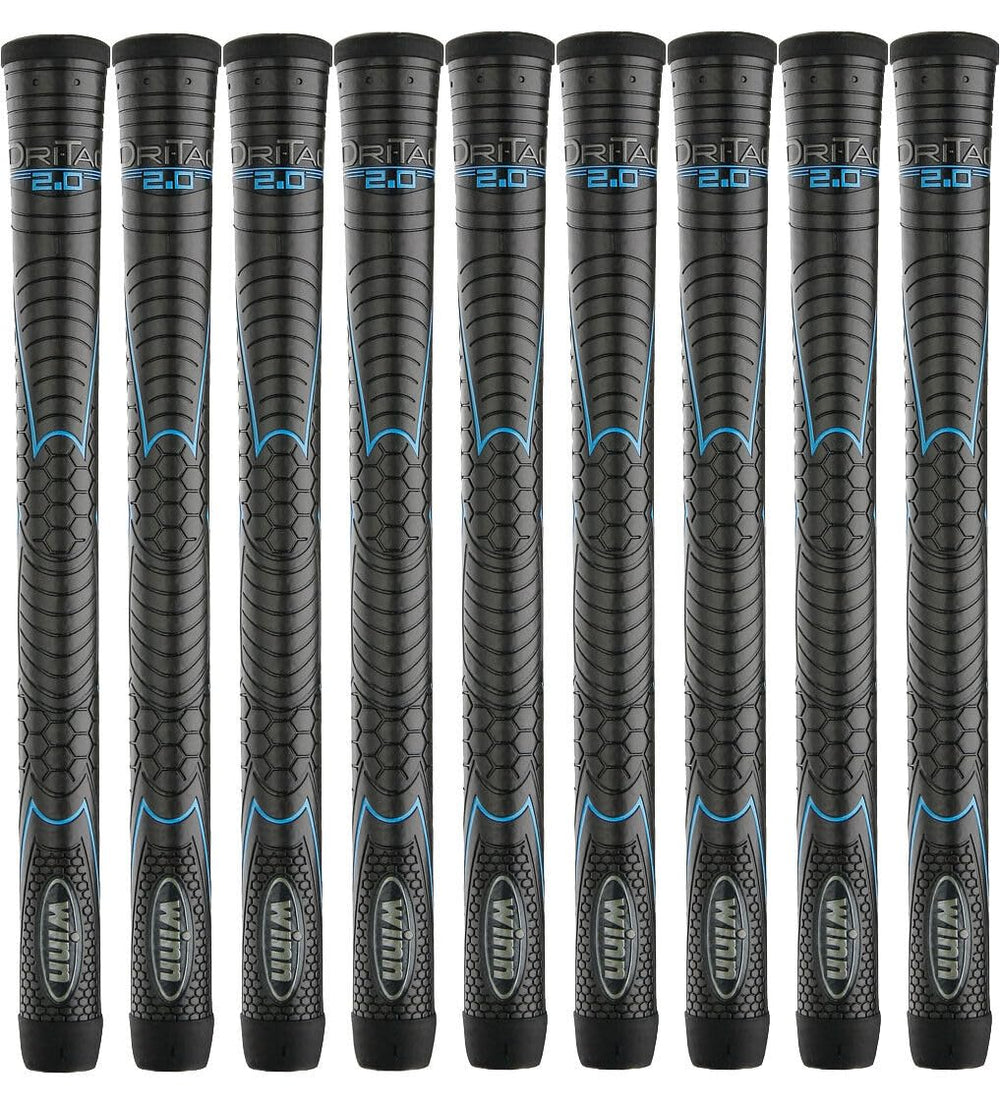 Winn Grips front packaging showing jet black blue nine-pack and clear benefits
