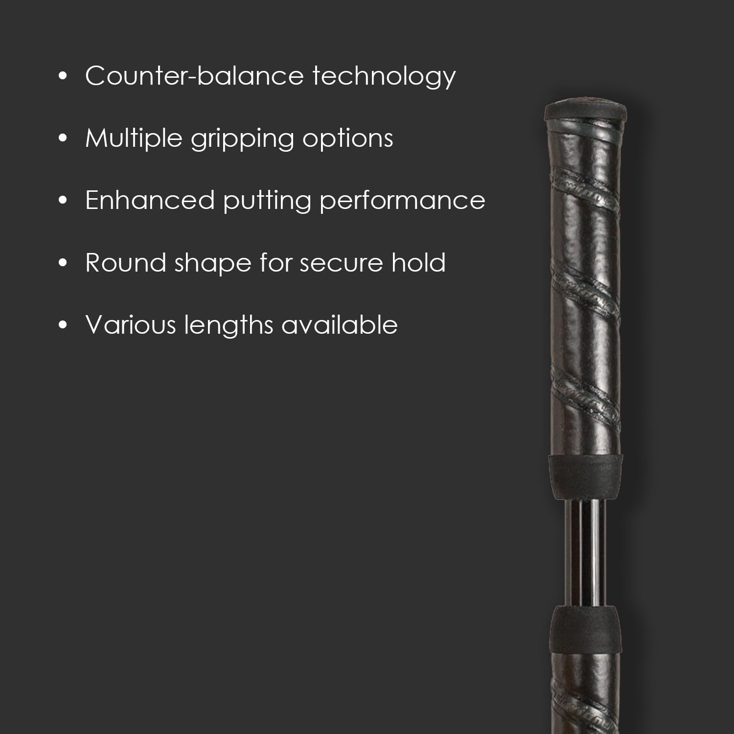 Winn grip installed on putter, in-hand shot demonstrating secure feel and alignment