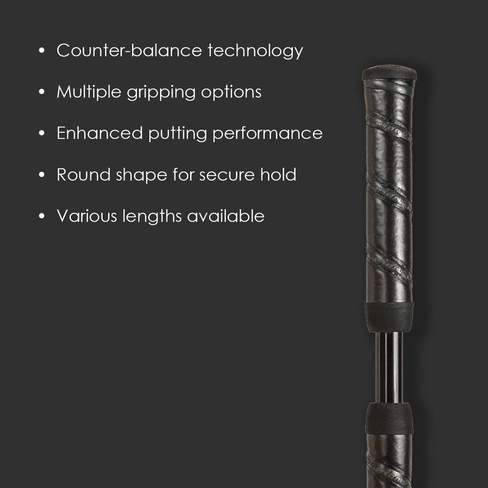 Winn grip installed on putter, in-hand shot demonstrating secure feel and alignment