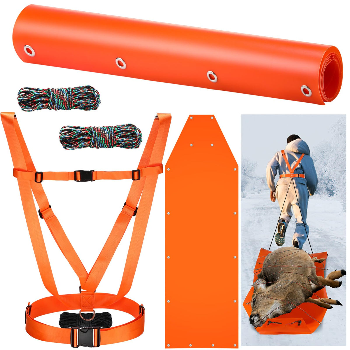 WinnerWhy front view of orange drag sled showing size and visibility benefit