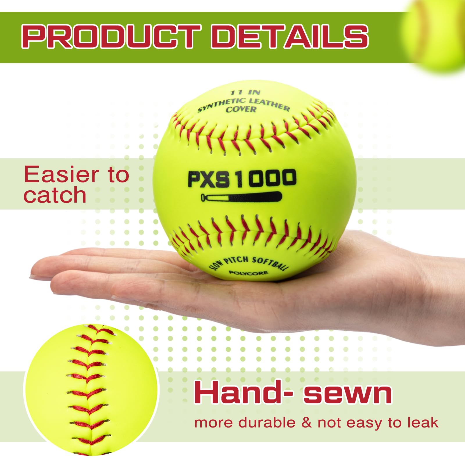 WinnerWhy softball held in hand showing 11-inch scale for easier catching