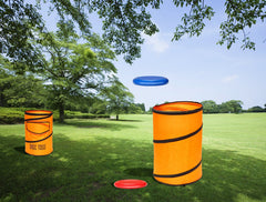 WIn SPORTS flying disc midair aimed at target during play showing excitement