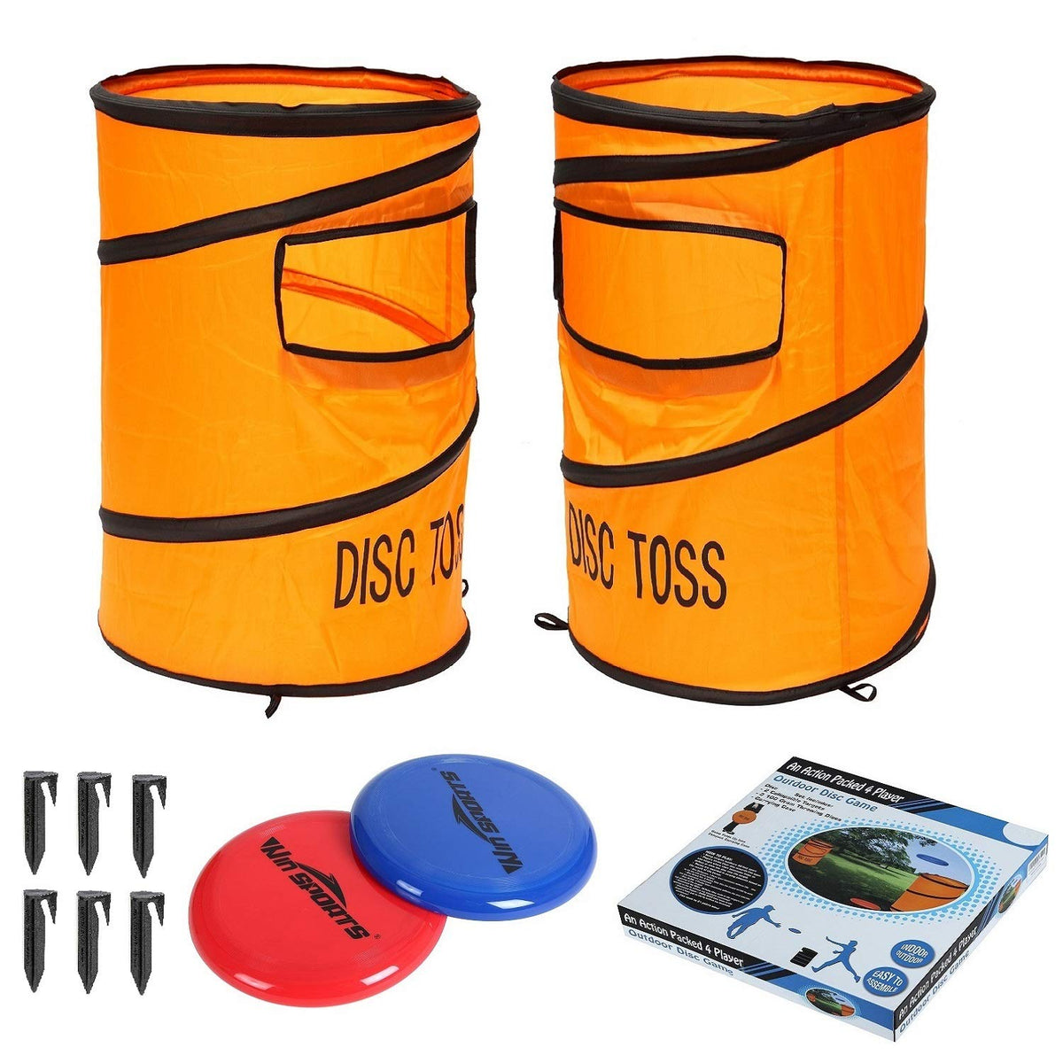 WIn SPORTS front packaging showing orange folding disc toss set and contents