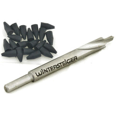 Wintersteiger front view of drill bit and 25 plugs showing kit completeness and precision