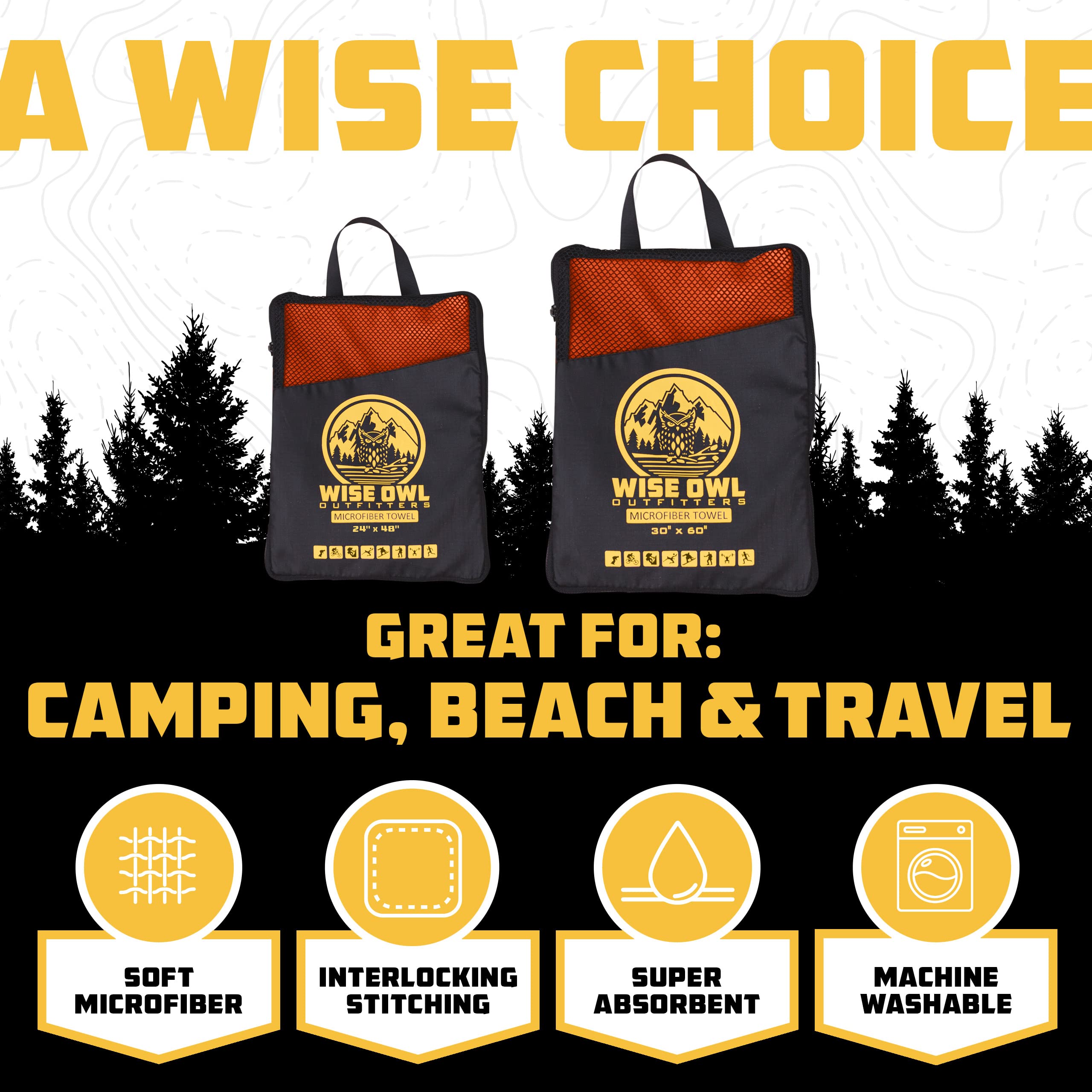 Wise Owl Outfitters towel folded in mesh pouch for easy packing benefit