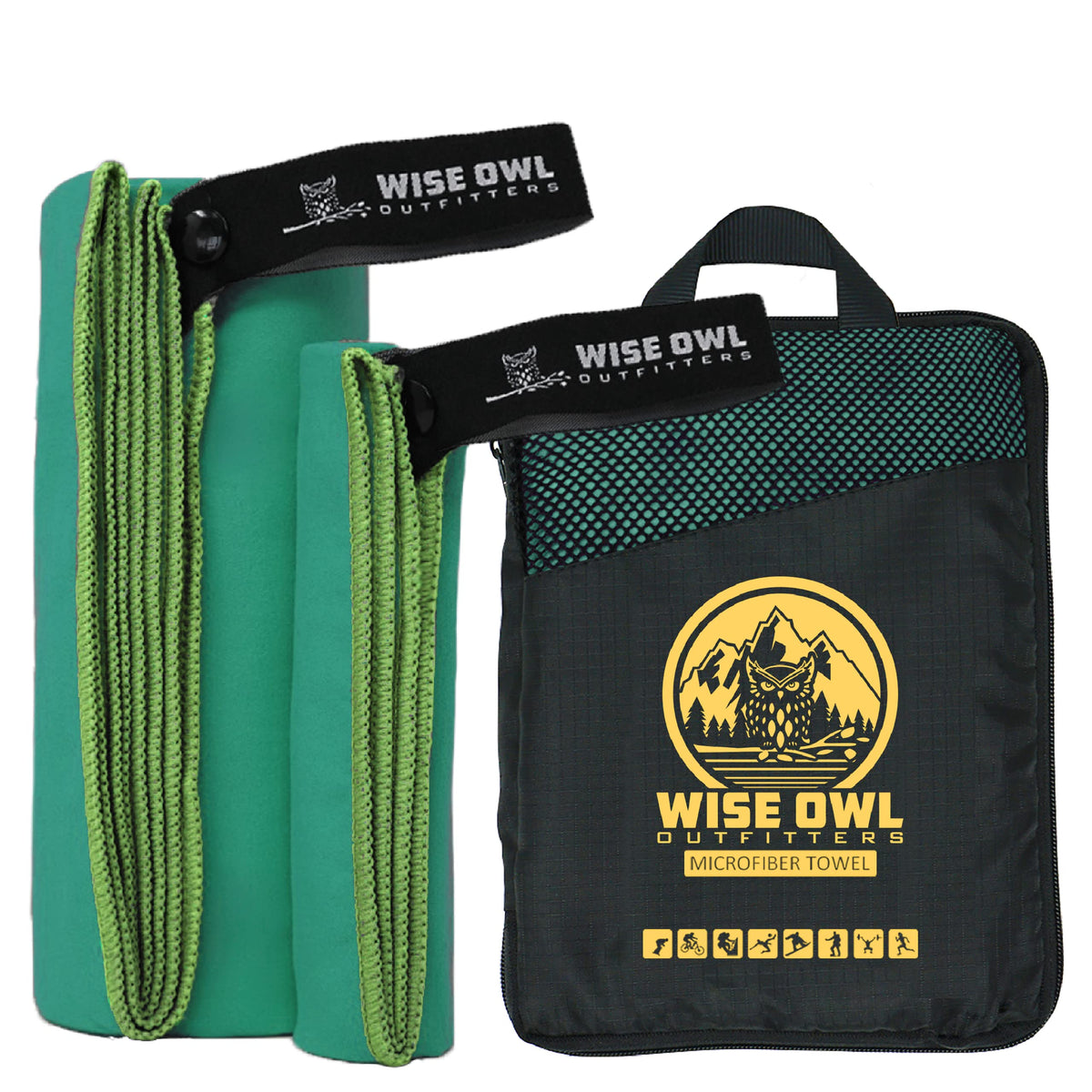 Wise Owl Outfitters front packaging showing towel compactness and portability