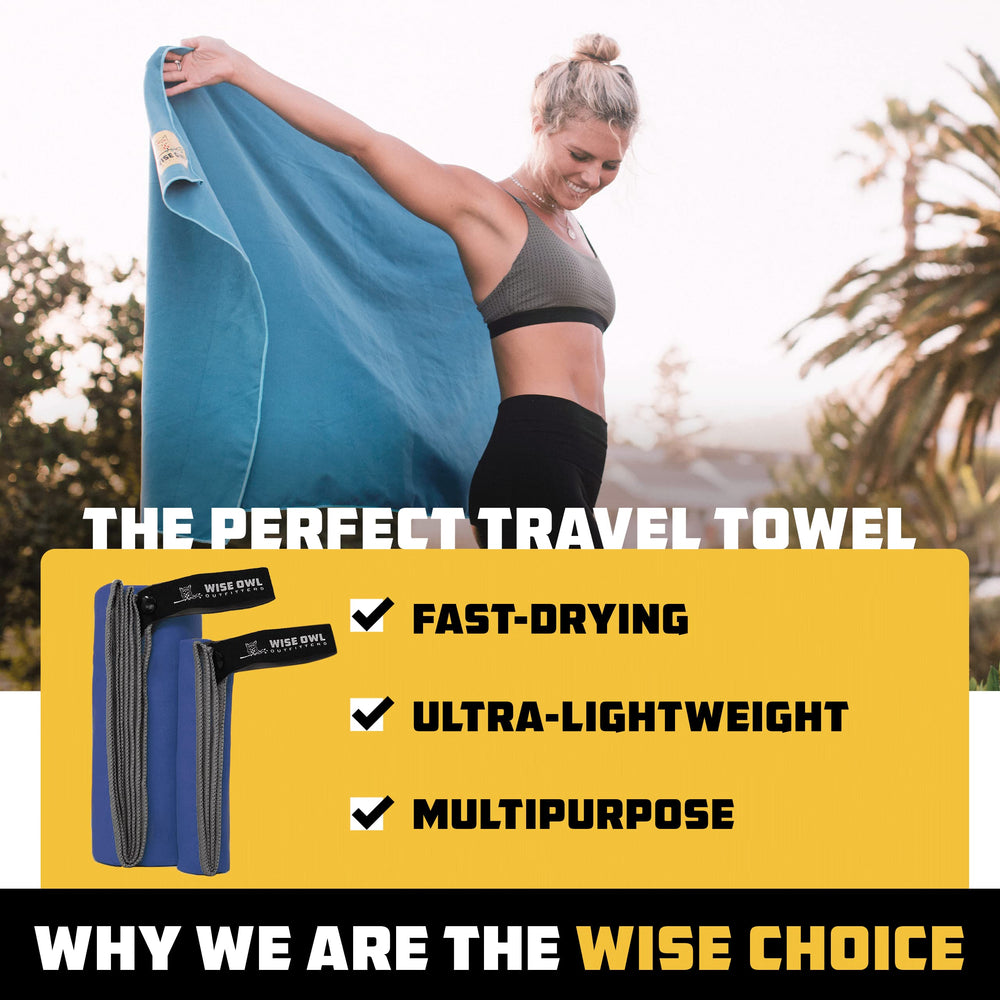 Wise Owl Outfitters mesh carry bag holding towel for easy storage