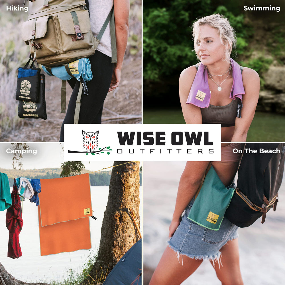 Wise Owl Outfitters towel packed in backpack illustrating lightweight travel
