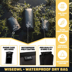 Wise Owl Outfitters detailed roll-top closure and heavy-duty buckle securing contents