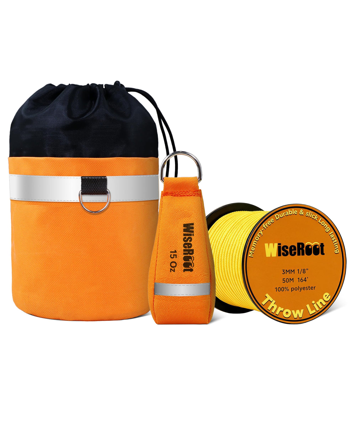 WISEROOT front view of kit showing weight rope and waterproof bag for organized transport