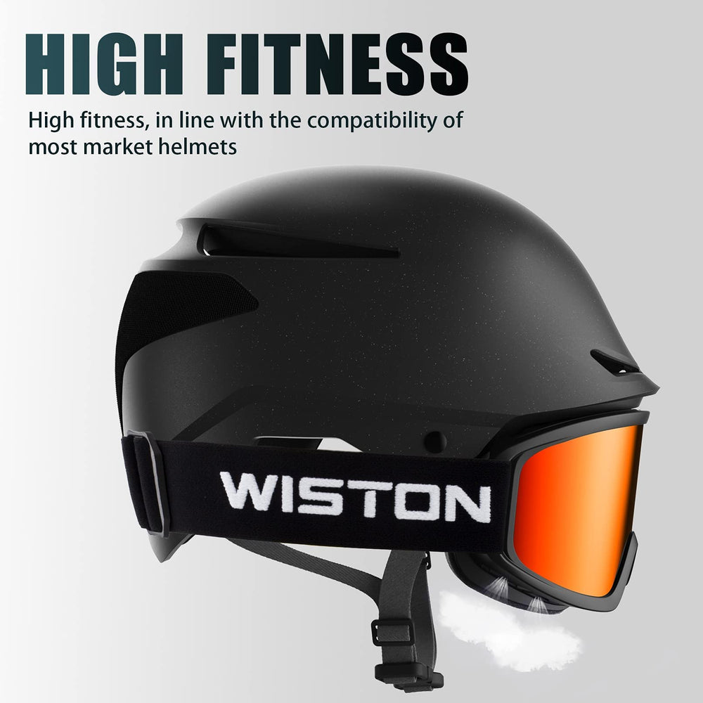 WISTON on snowboarder in sunlight illustrating protection and visibility on slopes