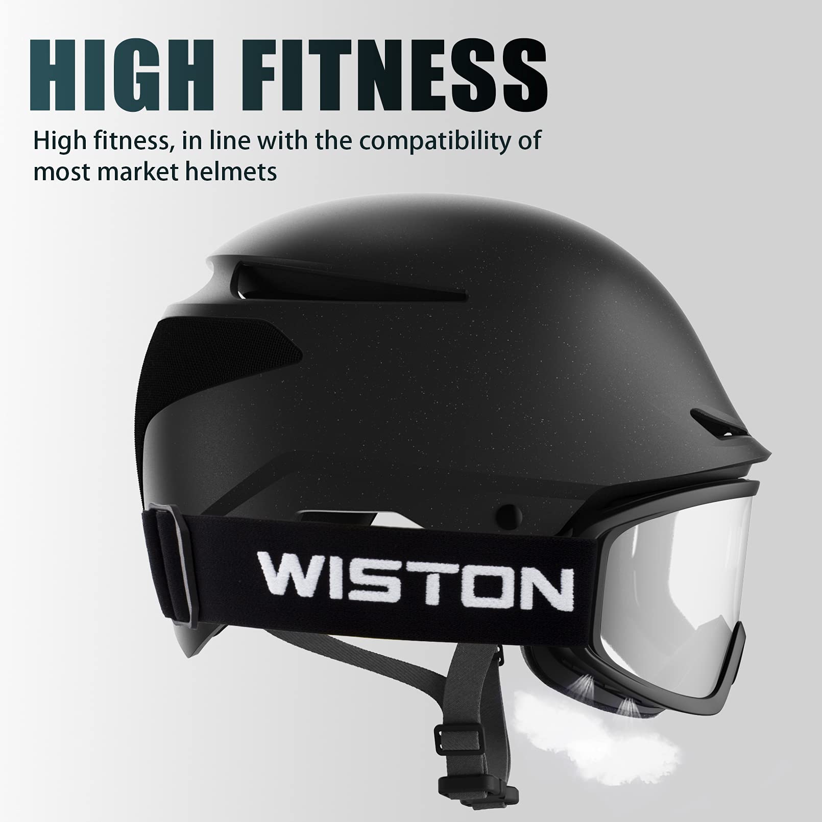 WISTON goggles worn by rider on snowy slope showing visibility and protective benefit