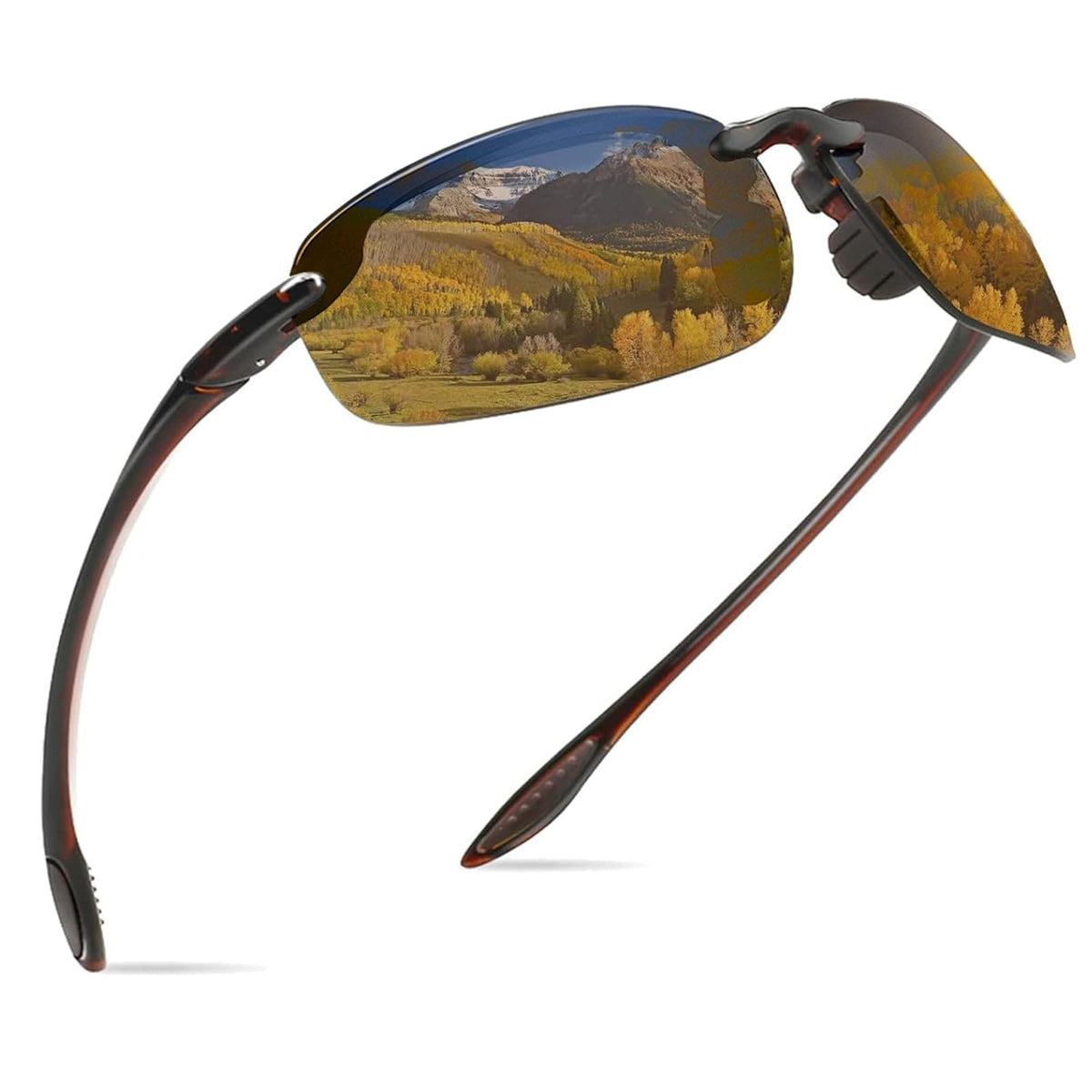 WISTON front view of rimless sunglasses showing sleek shape and clear coverage