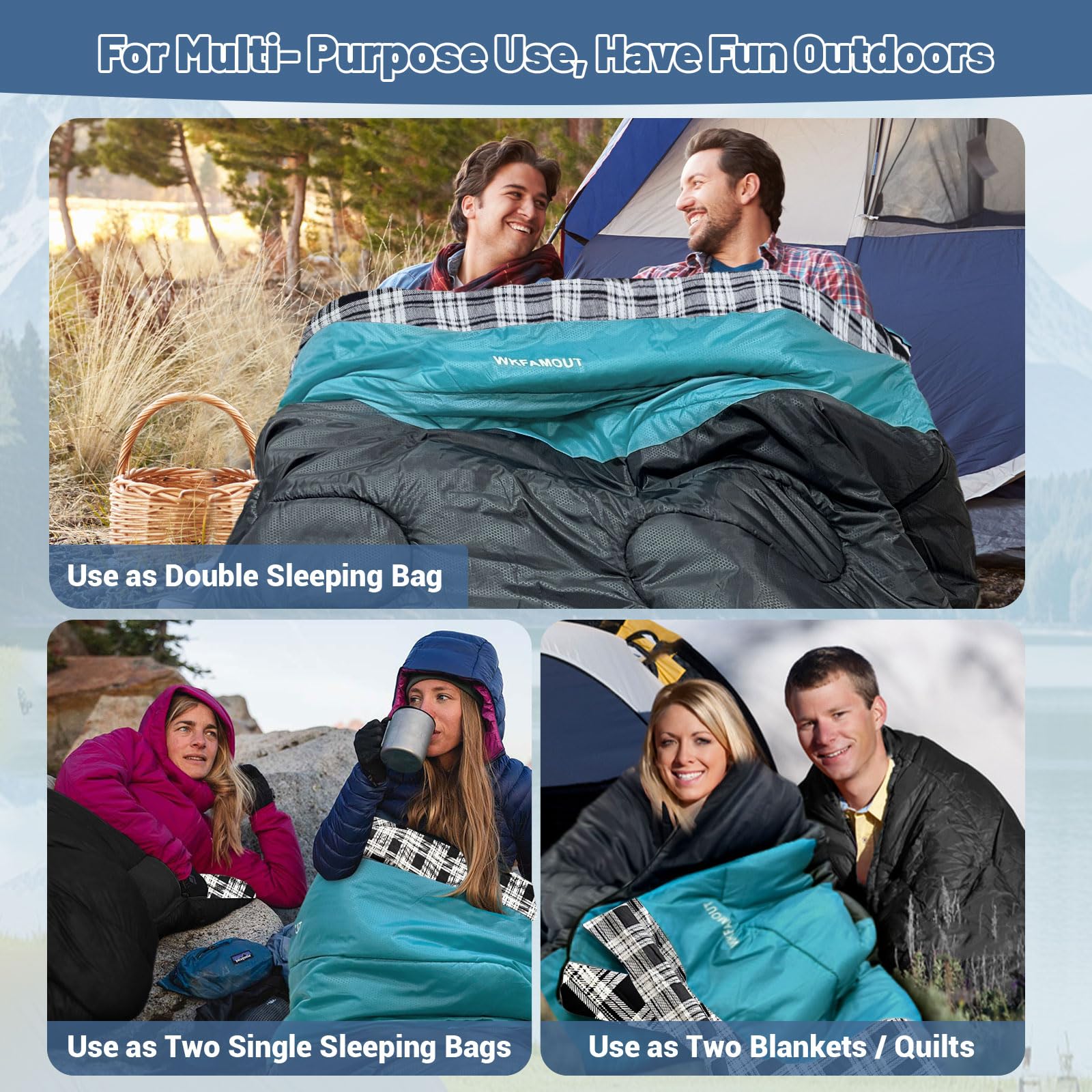 WKFAMOUT compression sack with sleeping bag inside for compact transport