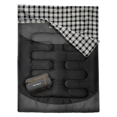 WKFAMOUT front view of double sleeping bag showing full-size comfort and coverage