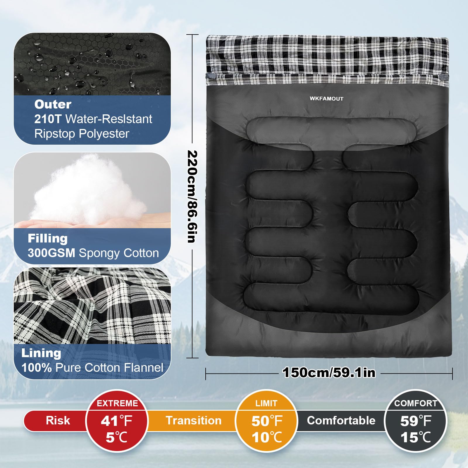 WKFAMOUT cotton flannel lining close-up highlighting soft interior comfort