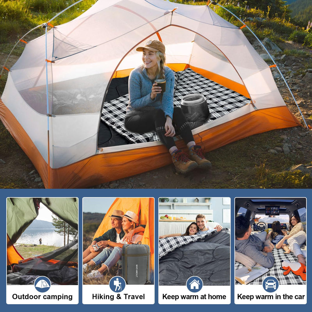 WKFAMOUT rolled sleeping bag packed for travel showing easy portability