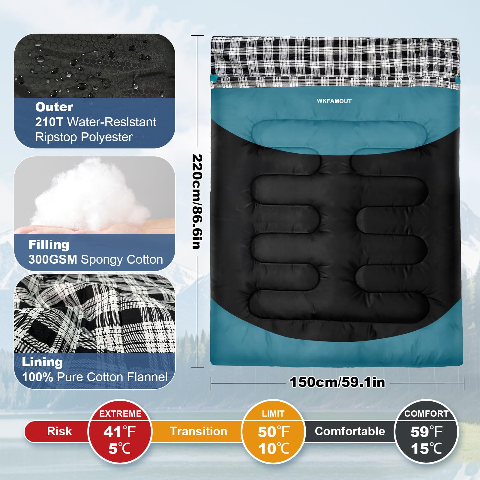 WKFAMOUT water-resistant polyester shell detail highlighting moisture protection